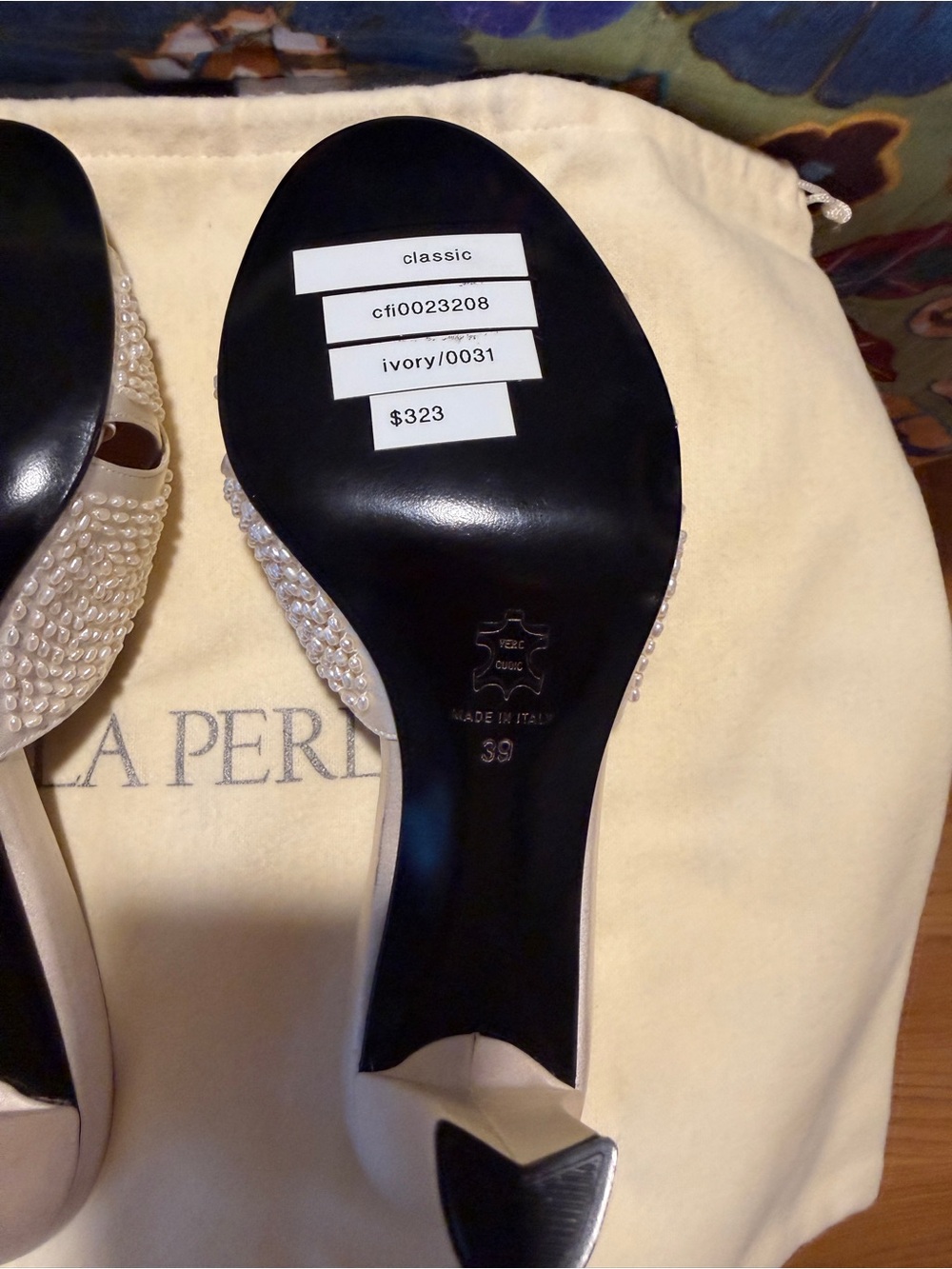 Vintage La Perla Ivory Pearl-Embellished Slide Heels - Picture 9 of 15